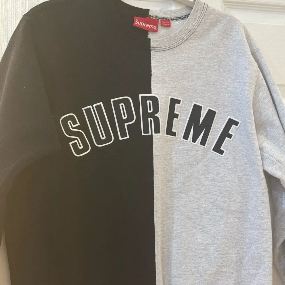 Supreme Split Crewneck Sweatshirt Black / Grey, medium - Picture 2 of 8